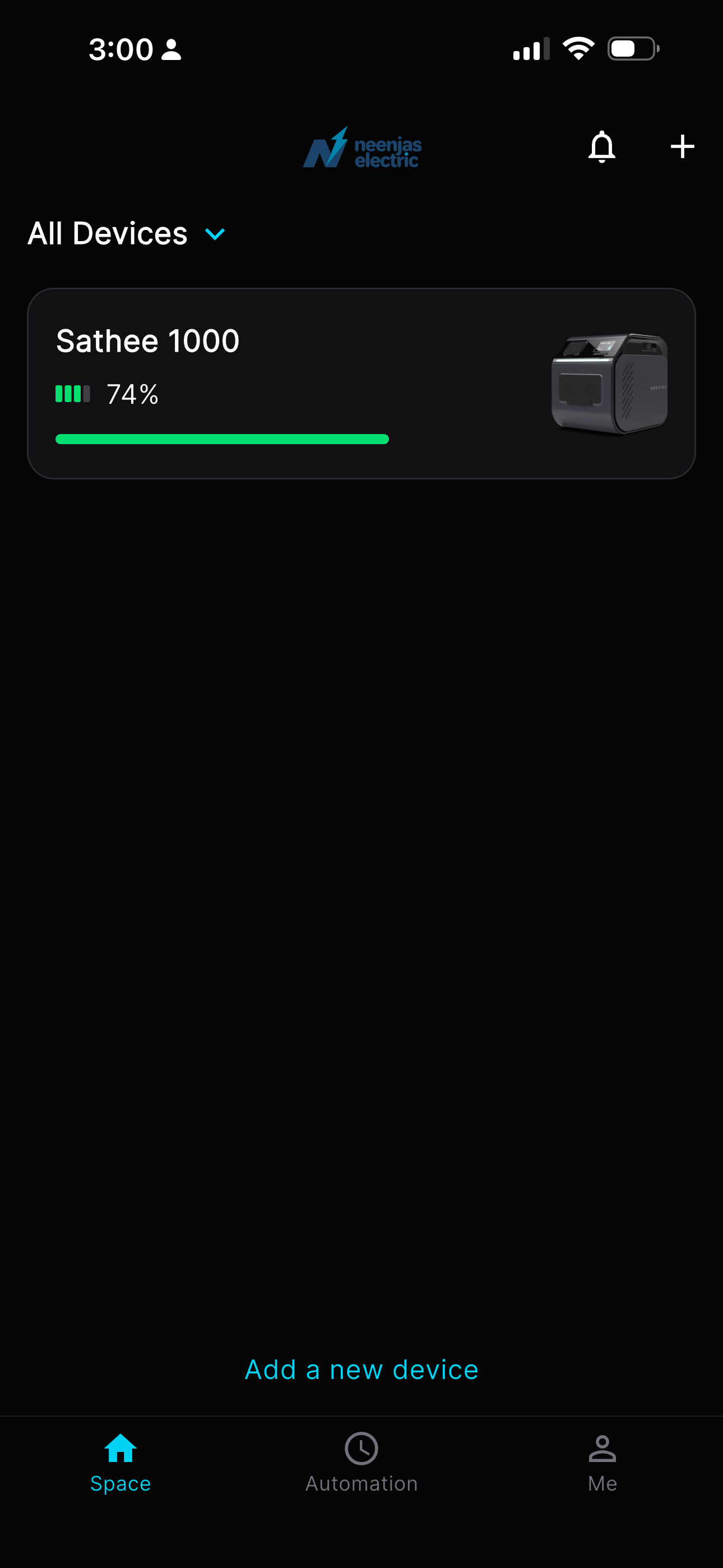Neenjas Energy App device overview screen