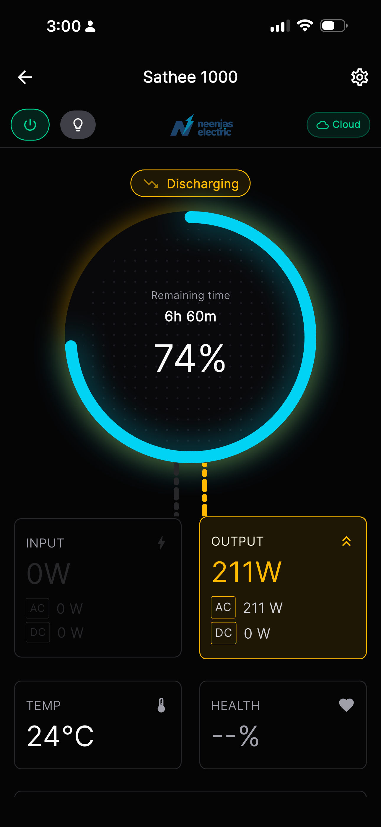 Neenjas Energy App live inverter status screen