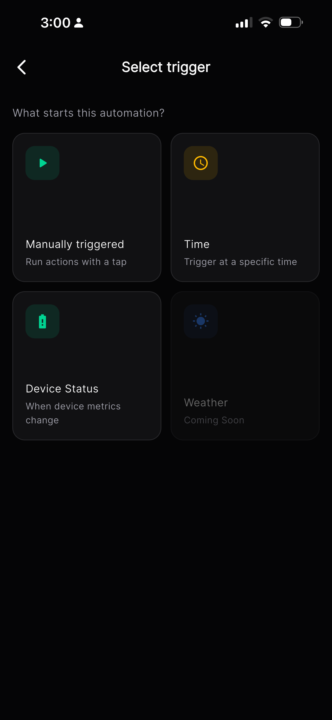 Neenjas Energy App automation trigger screen
